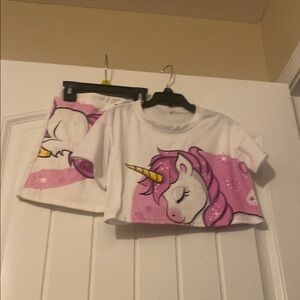 GAP Kids Unicorn Shirt and Skirt Set - White and Pink